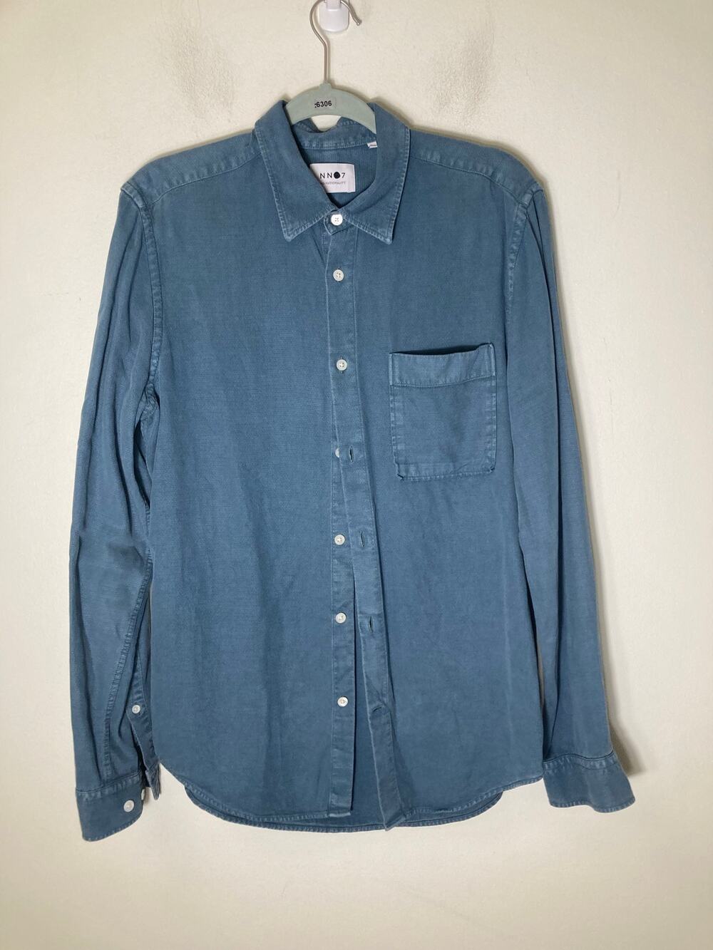 NNO7 No nationality Slim Fit Blue Button Down Long Sleeve Casual Shirt Mens M